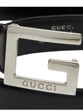 Gucci Black Leather Belt with Silver G Logo Buckle